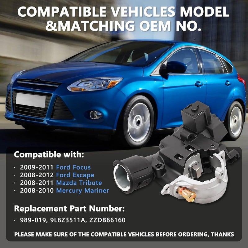 RAMATA 989-019 9L8Z-3511-A Ignition Lock Housing with Anti-Theft Bolt Compatible with 2008 2009 2010 2011 2012 Ford Escape, Mazda Tribute, Mercury Mariner, Ford Focus, Replace # ZZDB66160 - Image 2